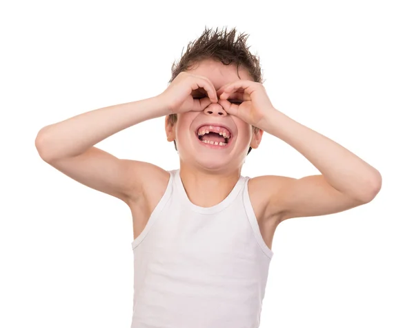 Wet hair boy with emotion on white — Stock Photo, Image