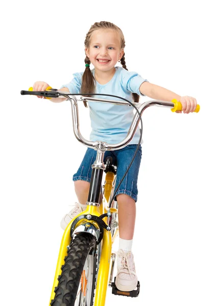 Girl on bicycle isolated — Stock Photo, Image