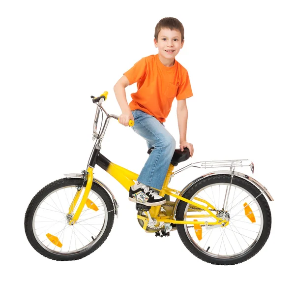 Chłopiec na rowerze na białym tle — Zdjęcie stockowe