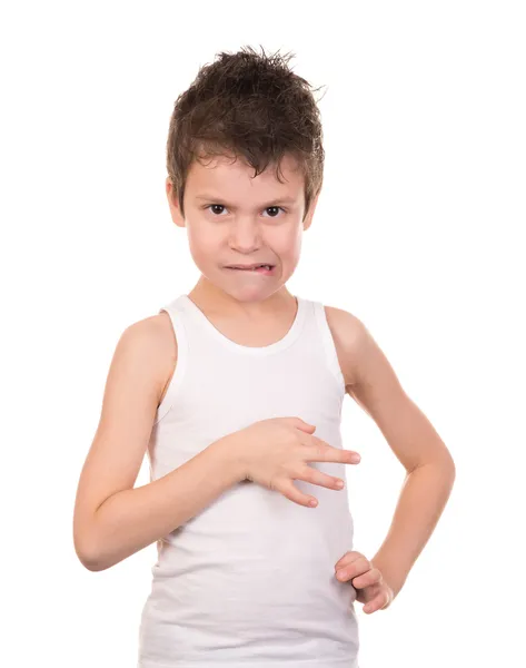 Wet hair boy with emotion on white — Stock Photo, Image