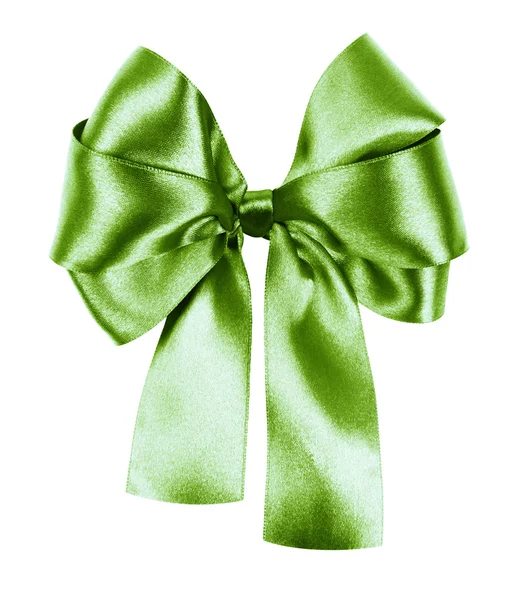 Green bow made from silk ribbon — Stock Photo, Image