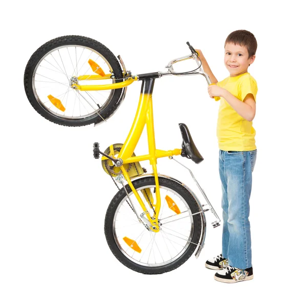 Chłopiec na rowerze na białym tle — Zdjęcie stockowe