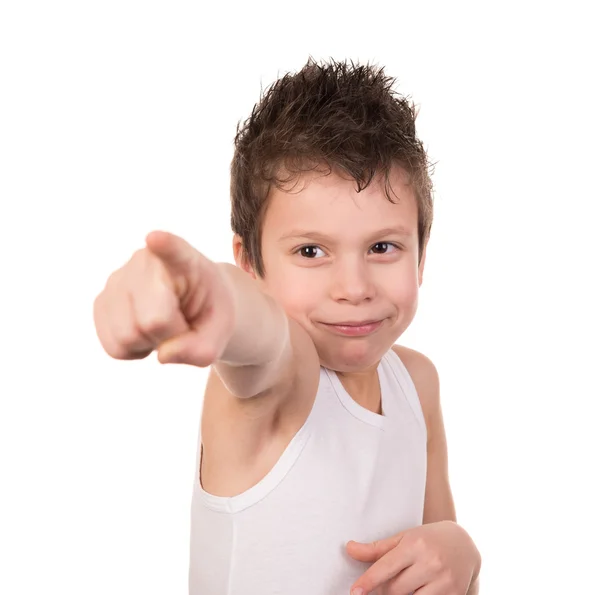 Wet hair boy with emotion on white Royalty Free Stock Images