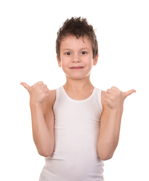 Wet hair boy with emotion on white — Stock Photo, Image