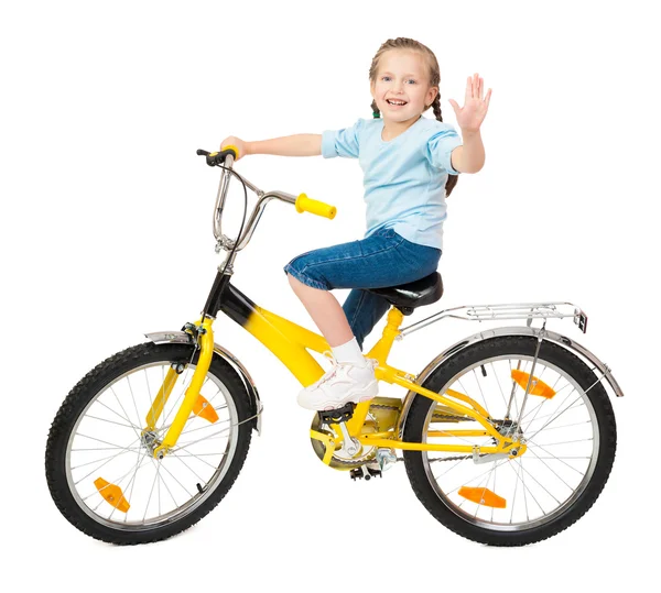 Girl on bicycle isolated — Stock Photo, Image