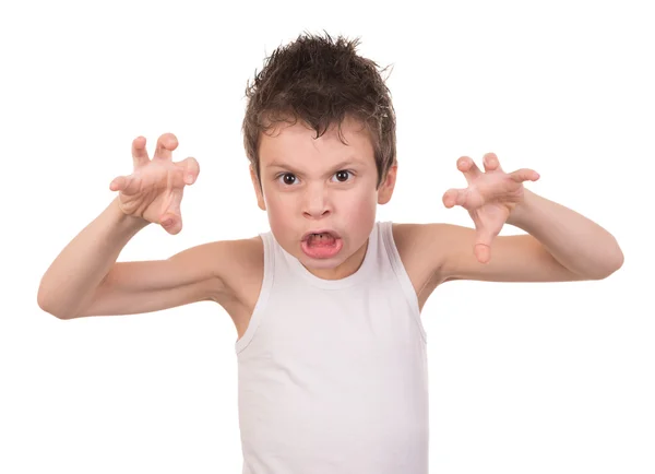 Bagnato capelli ragazzo con emozione su bianco — Foto Stock