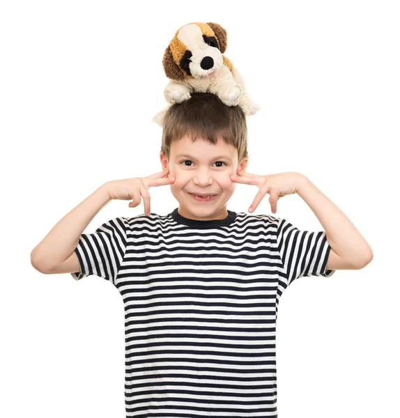 Jungenporträt im gestreiften Hemd auf weiß — Stockfoto