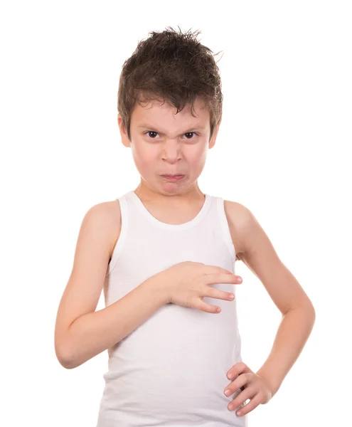 Wet hair boy with emotion on white — Stock Photo, Image