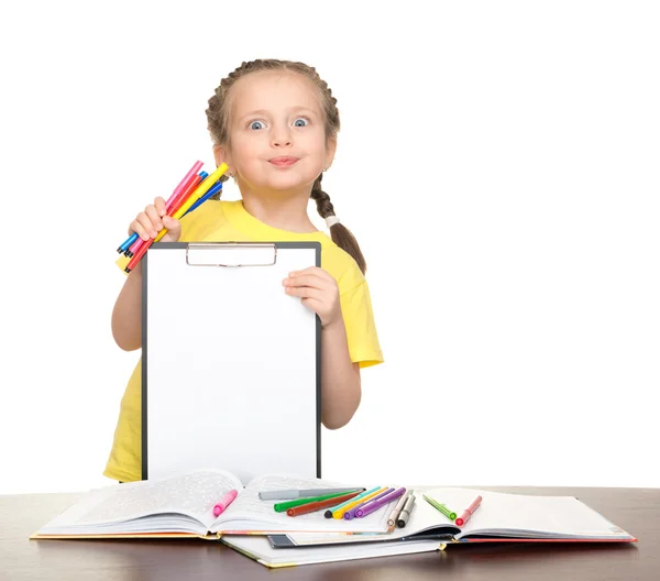 Dziewczyna ze schowka i książek — Zdjęcie stockowe