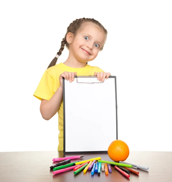 Meisje met Klembord en voelde me pen — Stockfoto