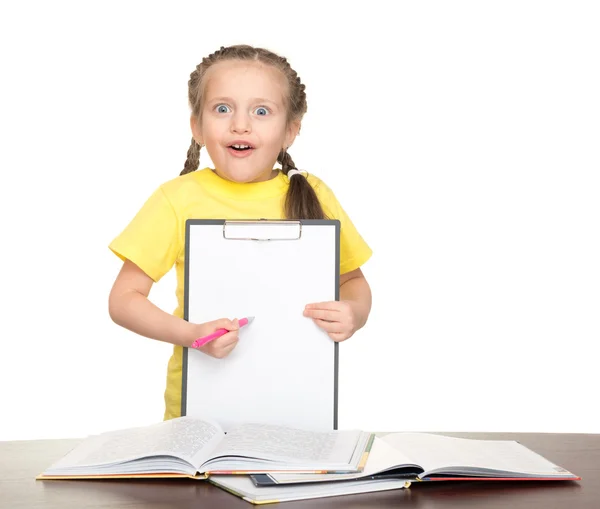 Chica con portapapeles y libros — Foto de Stock