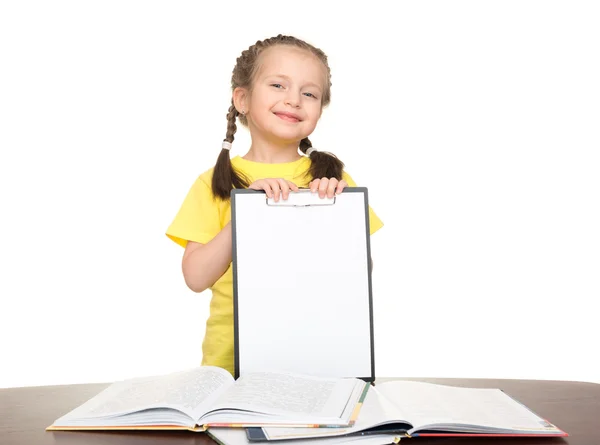 Chica con portapapeles y libros — Foto de Stock