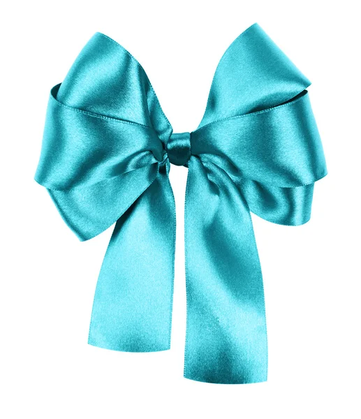 Cyan bow made from silk ribbon — Stock Photo, Image