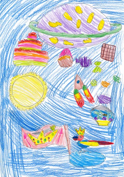 Children's imagination, pencil drawing — Stock Photo, Image