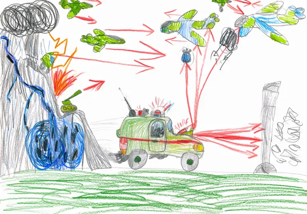 Batalla de guerra. dibujo infantil . — Foto de Stock