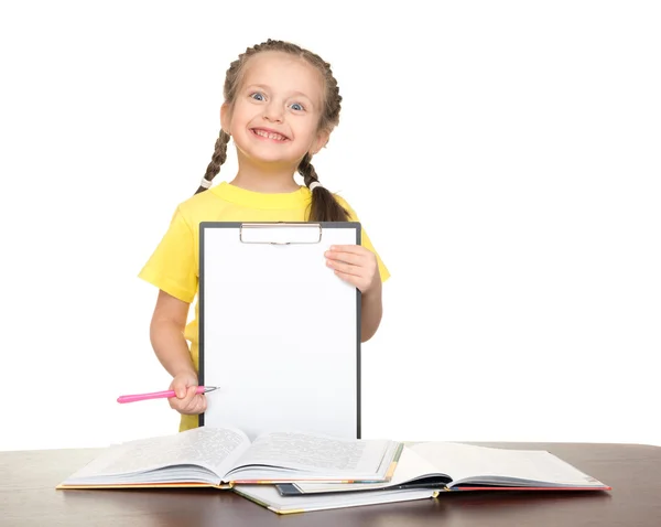 Gadis dengan papan klip dan buku — Stok Foto