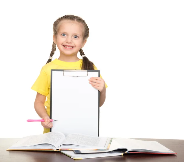 Chica con portapapeles y libros — Foto de Stock