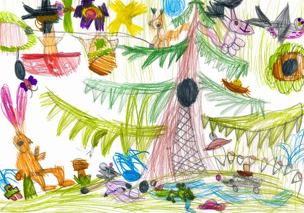 Forest and wild animals. child drawing Royalty Free Stock Photos