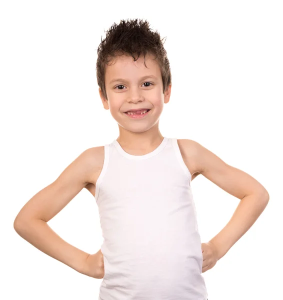 Retrato de niño feliz en blanco —  Fotos de Stock