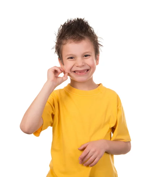 Retrato de niño feliz en blanco —  Fotos de Stock