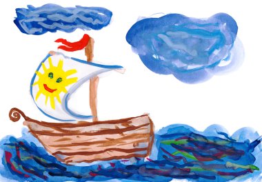 yelkenli gemi. çizim çocuk