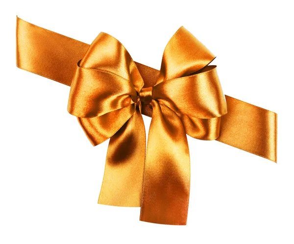 Golden bow made from silk ribbon — Stock Photo, Image