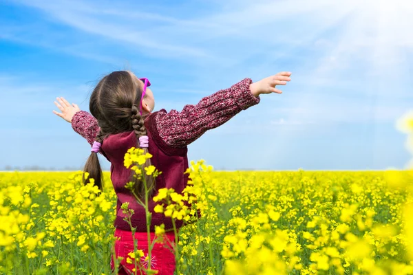 Dziewczyna w żółtym polu rzepaku — Zdjęcie stockowe