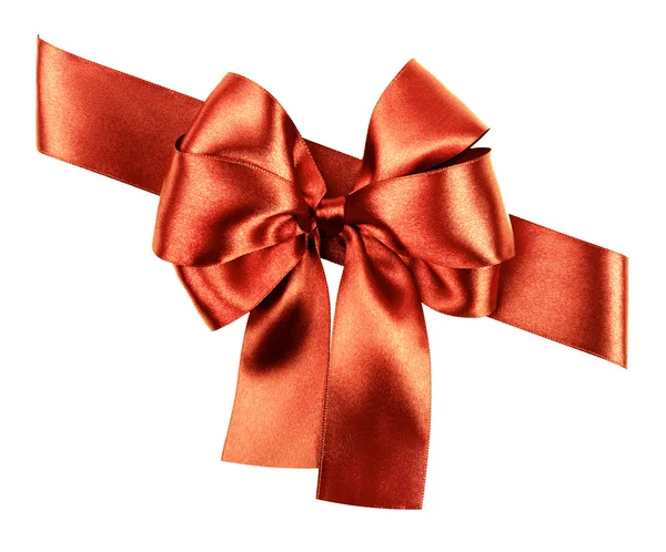 Red brown bow made from silk ribbon — Stock Photo, Image