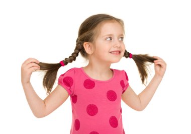 Kırmızı elbiseli kız. Stüdyo vurdu