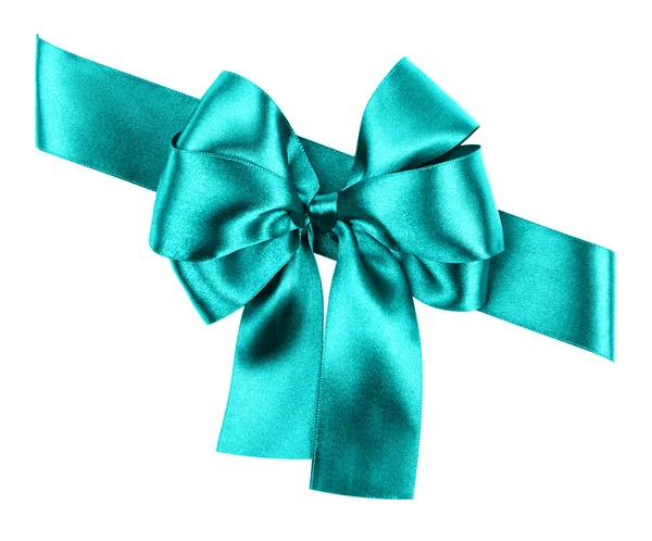 Cyan bow made from silk ribbon — Stock Photo, Image