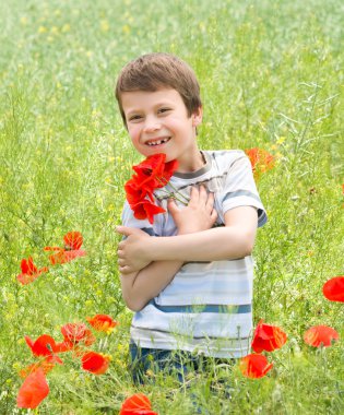 Kırmızı çiçek çayır çocuk