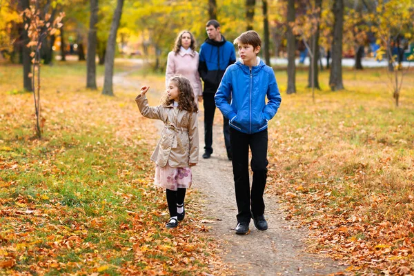 Caminatas Familiares Parque Otoño Largo Del Camino Una Hermosa Naturaleza — Foto de Stock