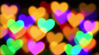 Tatil ya da soyut sahte arkaplan için renkli kalp aydınlatması