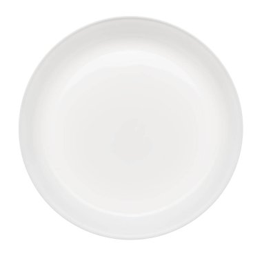 Beyaz arka planda bir yuvarlak beyaz tabak ya da büyük tabak, izole edilmiş nesnenin gerçek fotoğrafı.