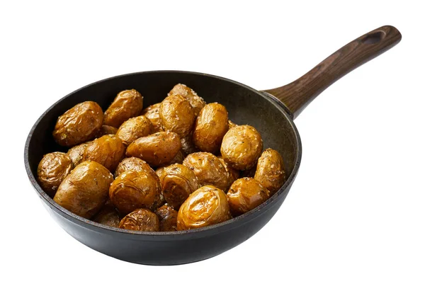 Patatas Asadas Una Sartén Alimentos Cocidos Enteros Deliciosa Corteza Objeto —  Fotos de Stock