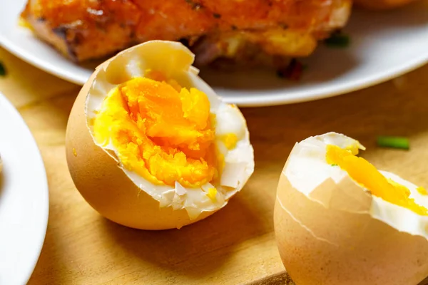 Comida Sabrosa Sana Almuerzo Estilo Rural Los Huevos Cocidos Carne — Foto de Stock