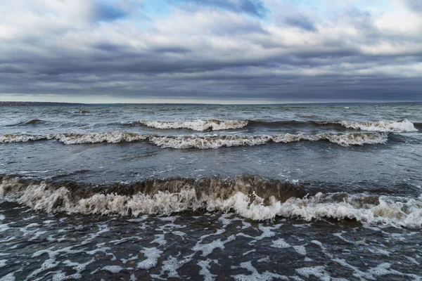Dramatic Seascape Gloomy Sea Waves Dark Moody Sky Wild Landscape — Stock Photo, Image
