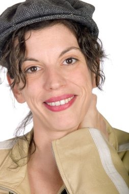 Deri ceketli kadın.