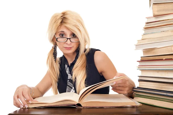 Schoolgirl reading book — Stock Photo, Image