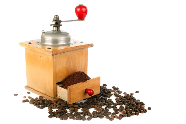 Moinho de café e grãos — Fotografia de Stock