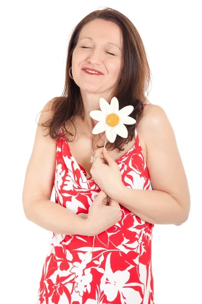 Kvinna allomfattande daisy — Stockfoto