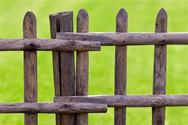 Wooden fence and green grass — Stock Photo, Image