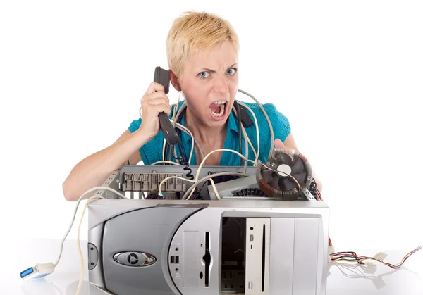 Angry woman and computer — Stock Photo, Image
