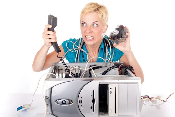 Woman lost in technology — Stock Photo, Image