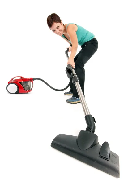 Woman with vacuum cleaner — Stock Photo, Image