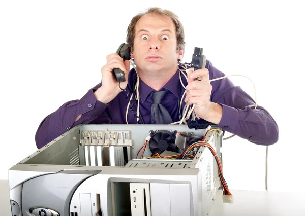 Businessman computer panic — Stock Photo, Image