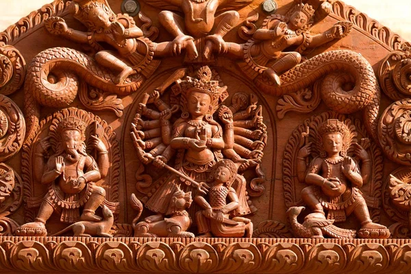 Hindu Gods carved on wood — Stock Photo, Image