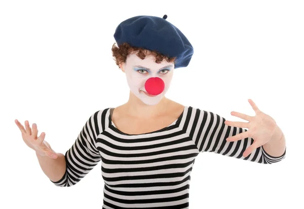 Jonge vrouw dragen clown gezicht — Stockfoto