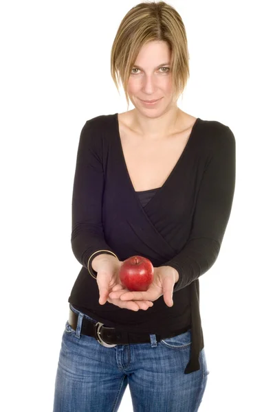 Cute blond holding apple Stock Photo