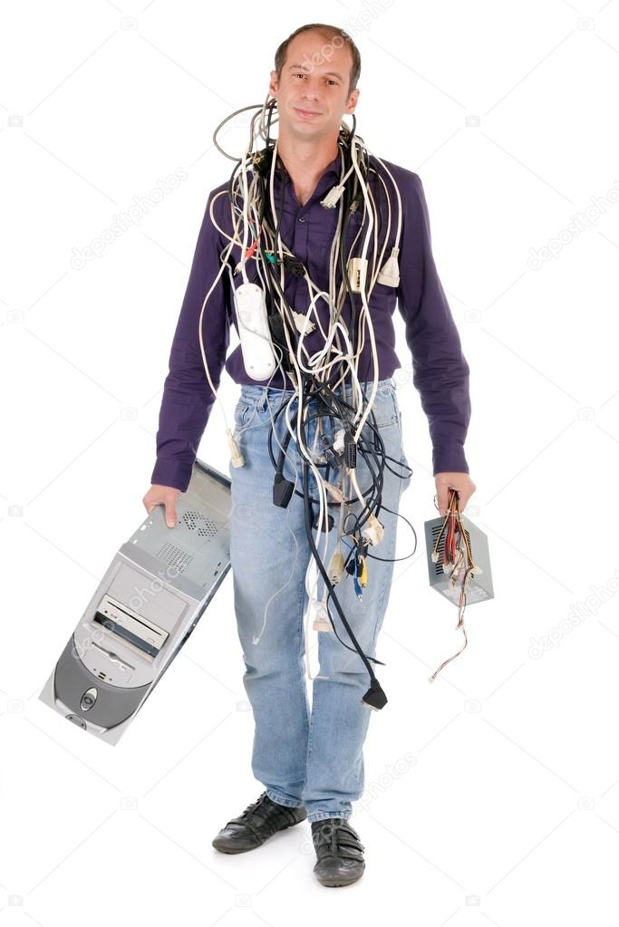 technician carrying computer